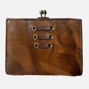 Vintage Leather Cowhide Brown Wallet with Attached Coin Purse
